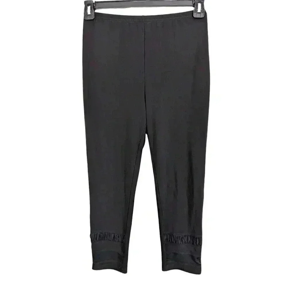 Joseph Ribkoff 3/4 Length Leggings Womens Size 6 Black  Sheer Ruched Ankle Gym